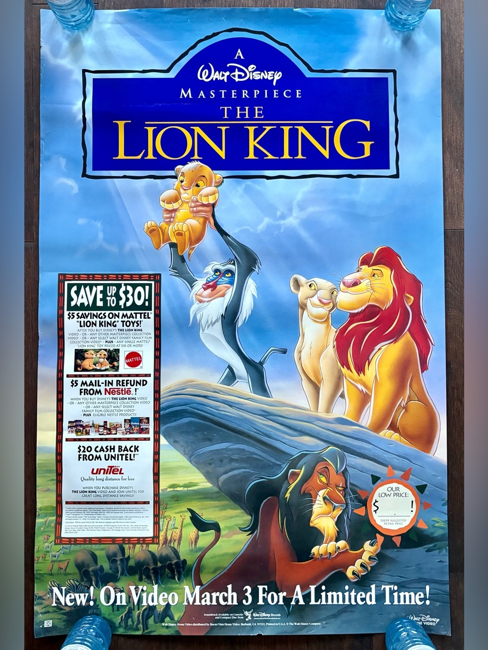 Walt Disney's The Lion King 1995 Poster One Sheet Promo Home Video VHS 27"X40"